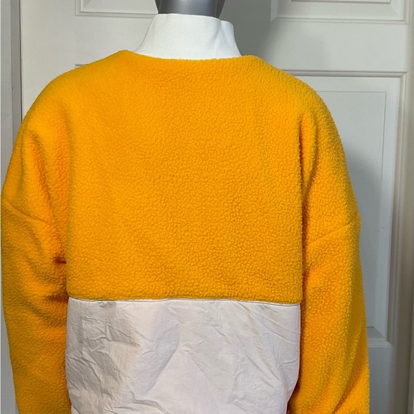 Fabletics Mallory Fleece Colorblock crop half zip yellow & Khaki Pullover, Sz M - Picture 2 of 9